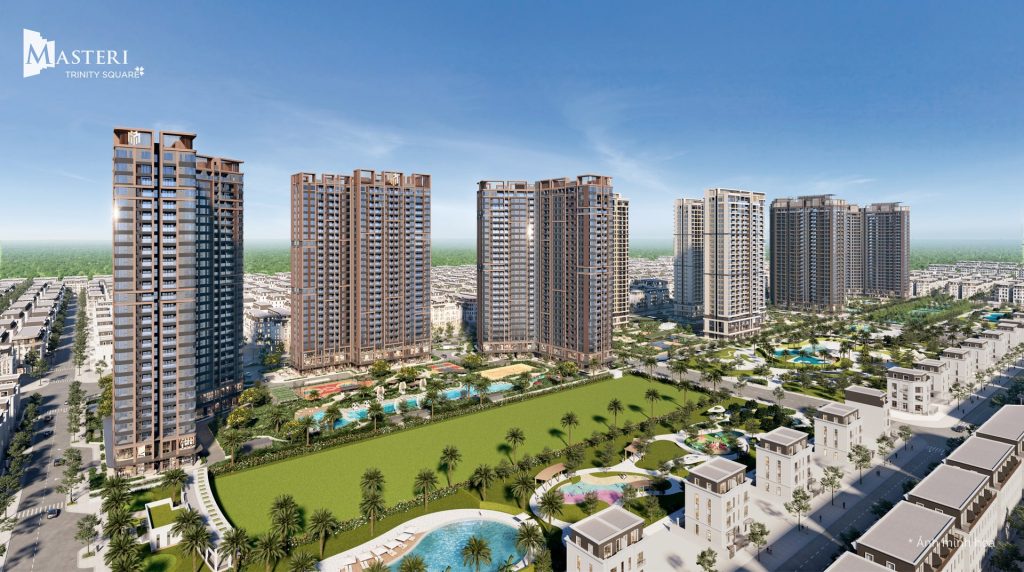 Phối cảnh tổng thể dự án Lumiere Orient Pearl tại Ocean Park 2, thể hiện các tòa tháp căn hộ cao tầng với thiết kế hiện đại, bao quanh bởi công viên cây xanh, hồ bơi, khu vui chơi và hệ thống tiện ích đa dạng. Khu thấp tầng xung quanh tạo nên một quần thể đô thị đồng bộ, sang trọng và đẳng cấp