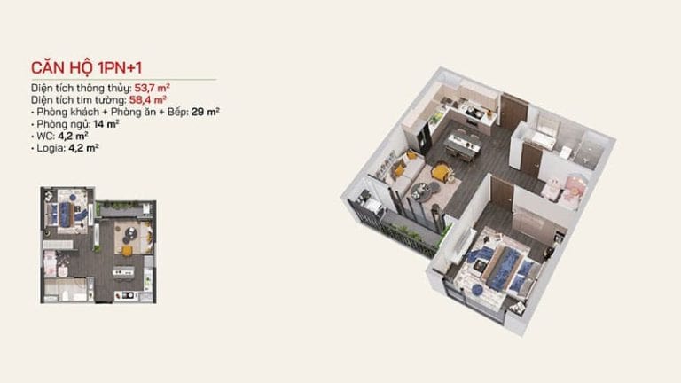 Thiết kế căn hộ 1PN+1